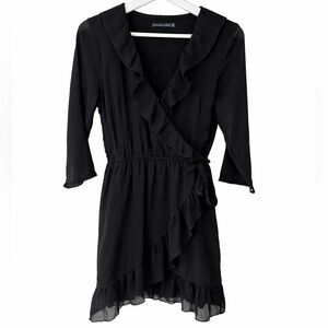 Abercrombie & Fitch Black Ruffle Wrap Long Sleeve Mini Dress Size ST